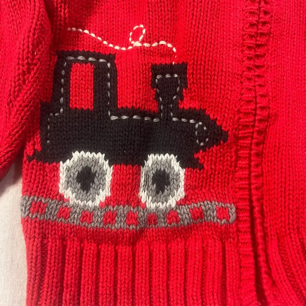 Vintage Oshkosh Baby Red Train Zip Sweater 18M‎ Knit Cute Cozy Cotton Boy